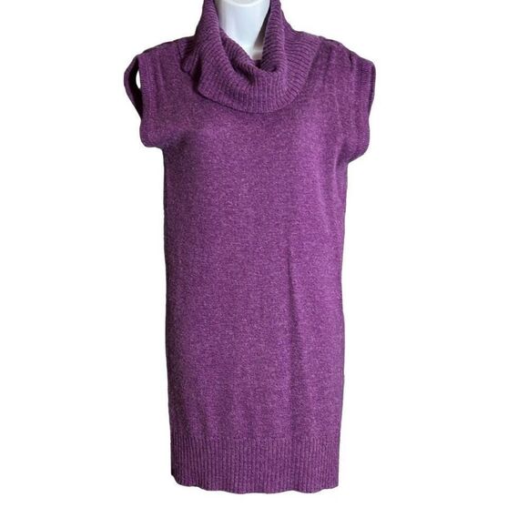 Tulle Women's Turtleneck Cap Sleeve Cutout Back Purple Knitted Mini Dress M - Picture 1 of 6